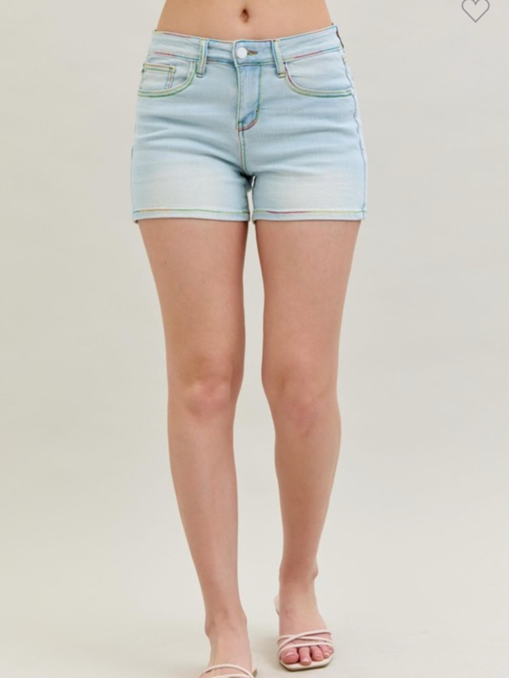 Judy Blue Pastel Light Blue Rainbow Trim Mid-Rise Denim Shorts